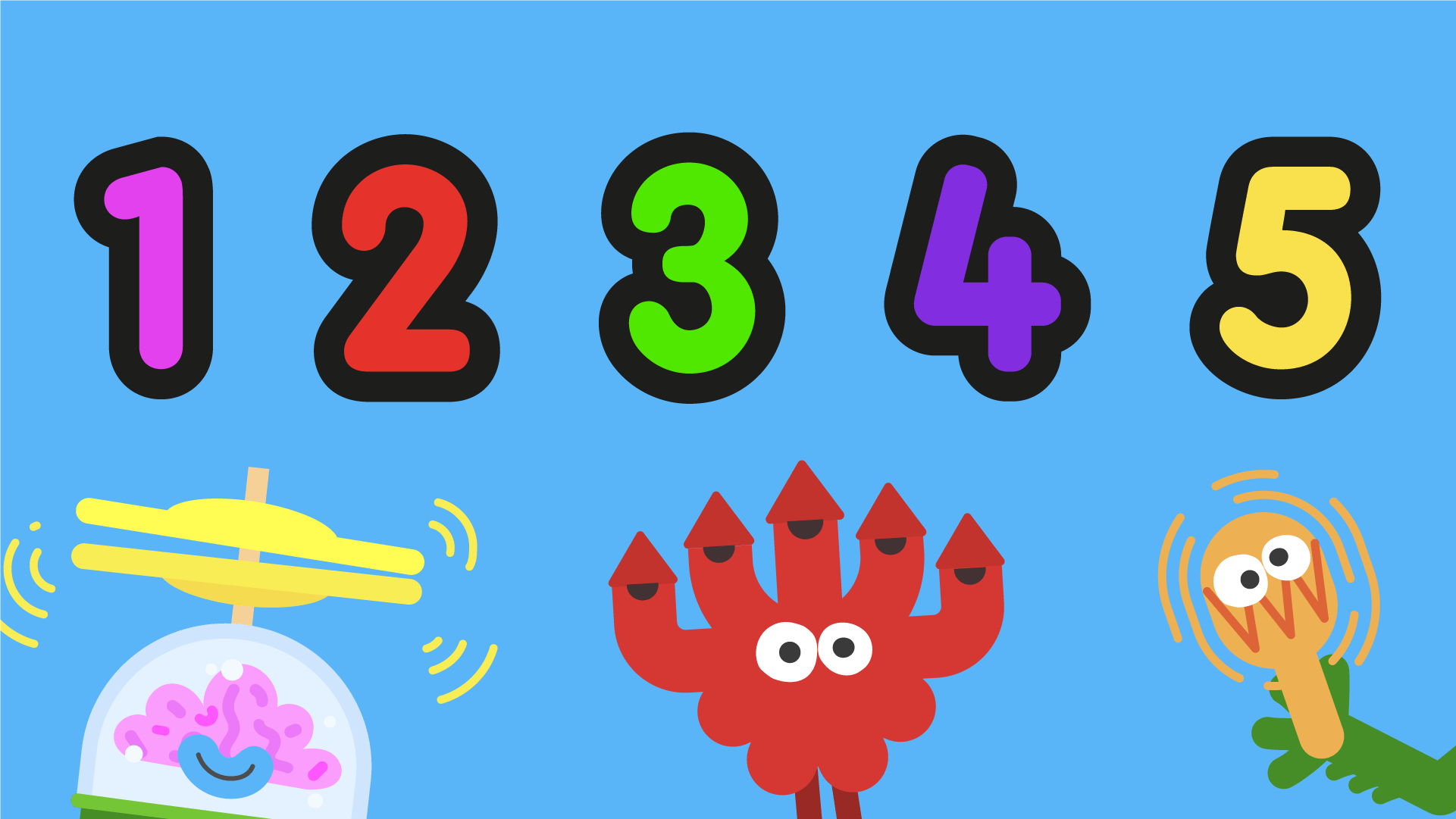 Three monster instruments with the numbers 1 to 5