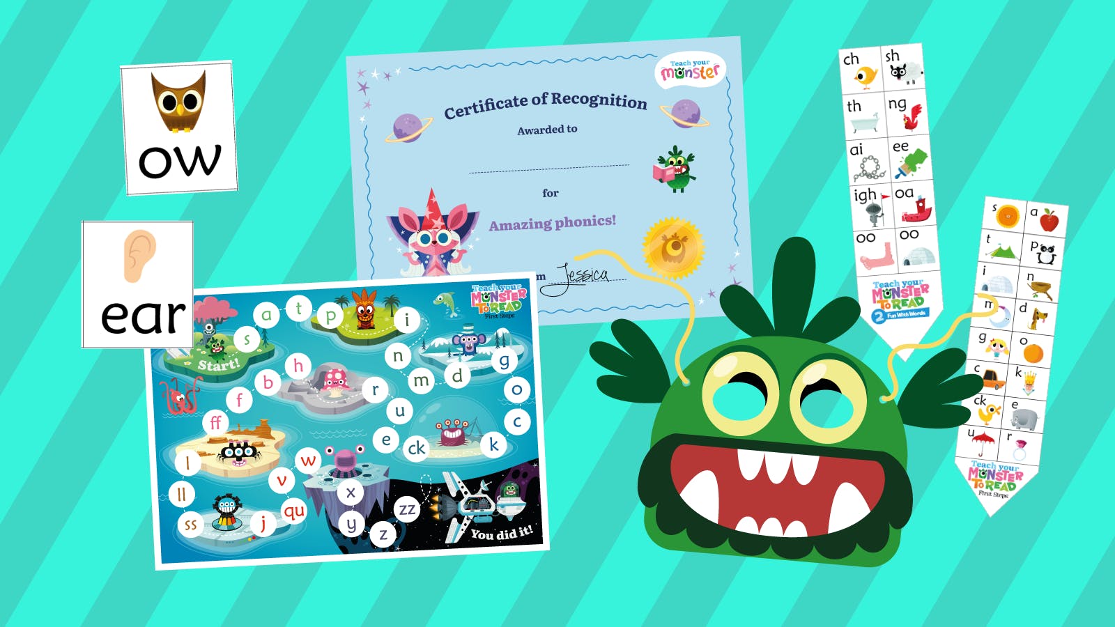 A range of Teach Your Monster to Read printable activities