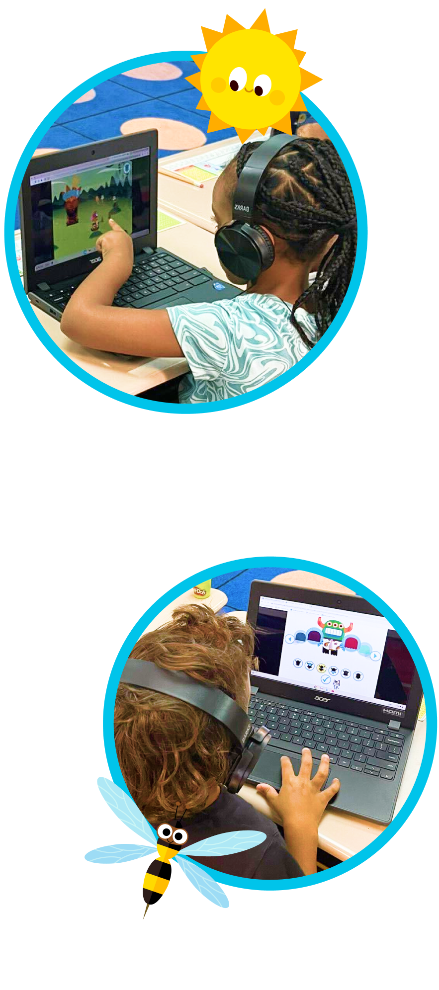 Children playing Teach Your Monster to Read on a laptop