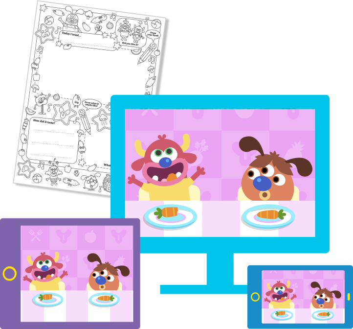 The Teach Your Monster Adventurous Eating game is playable on computers and handheld devices. Free learning resources are also available.