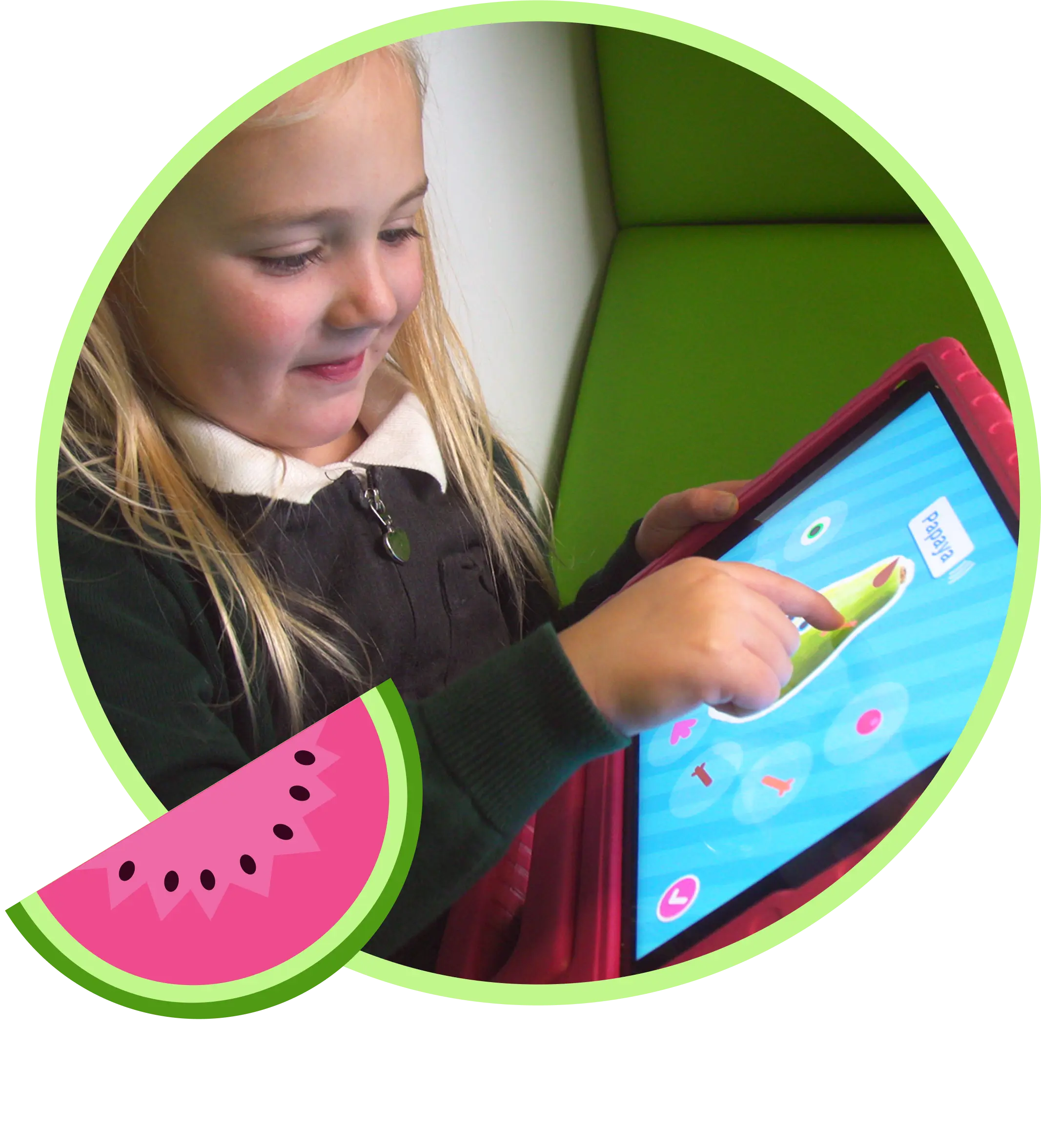 A girl uses Adventurous Eating on a tablet