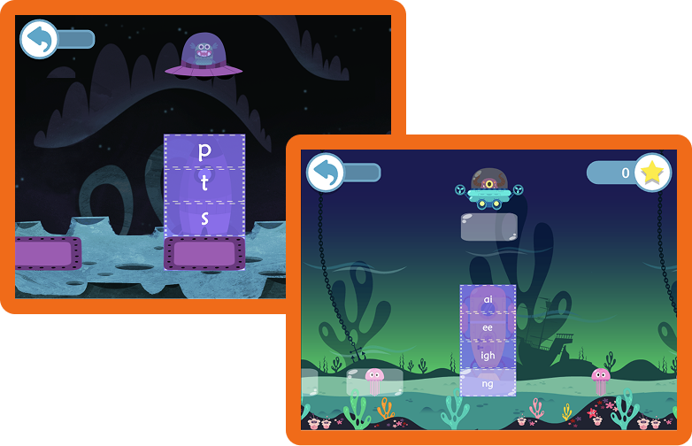 Two screenshots of the builder game, one is with a spacship and the other with a submarine