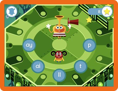 Ms Jangle gestures with her hat as a monster chooses phonemes