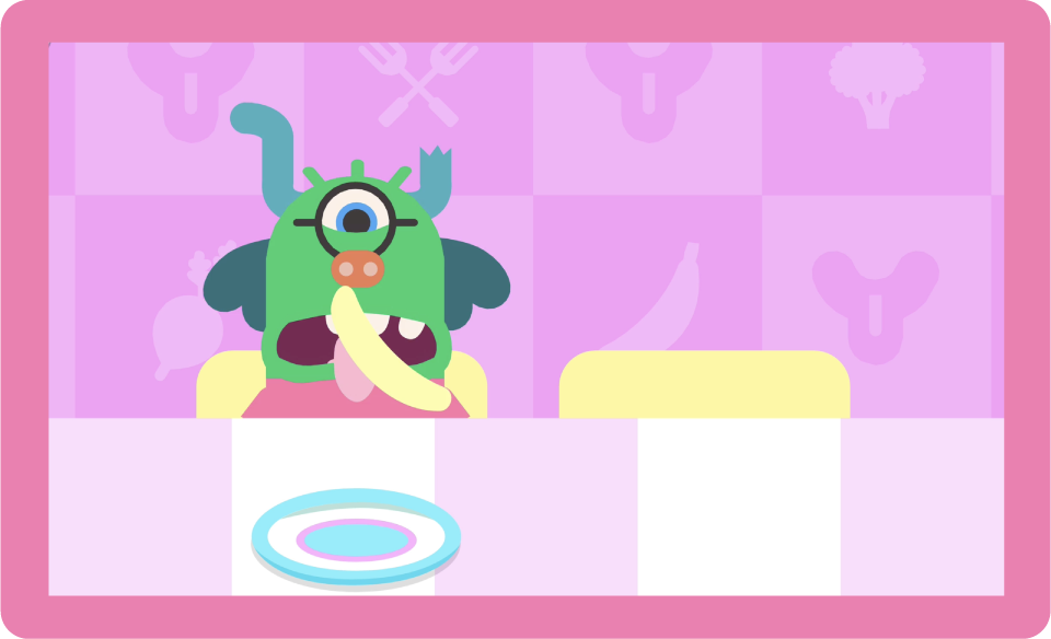 A monster licks a banana