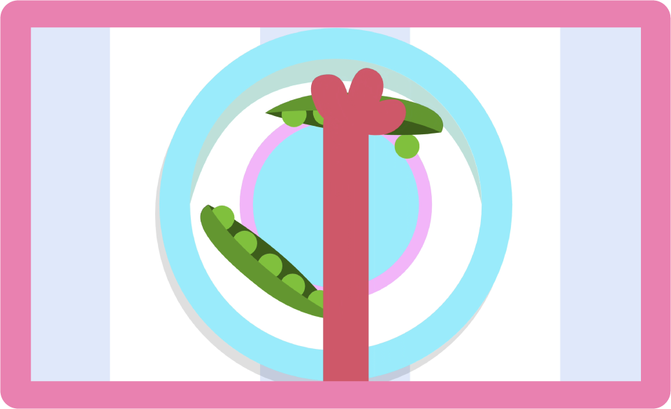 A monster hand reaches to touch pea pods on a plate.