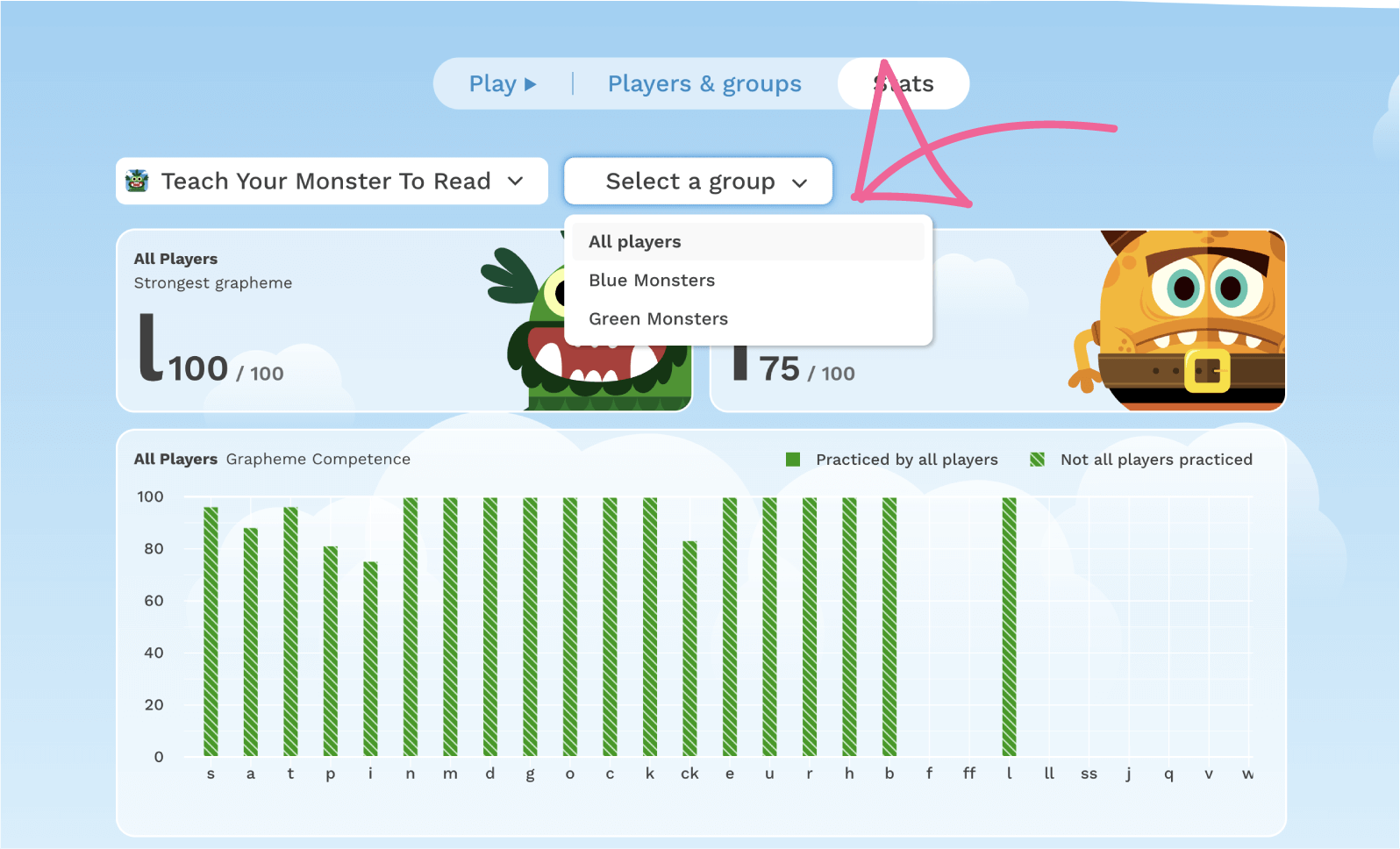 Screenshot of the stats page