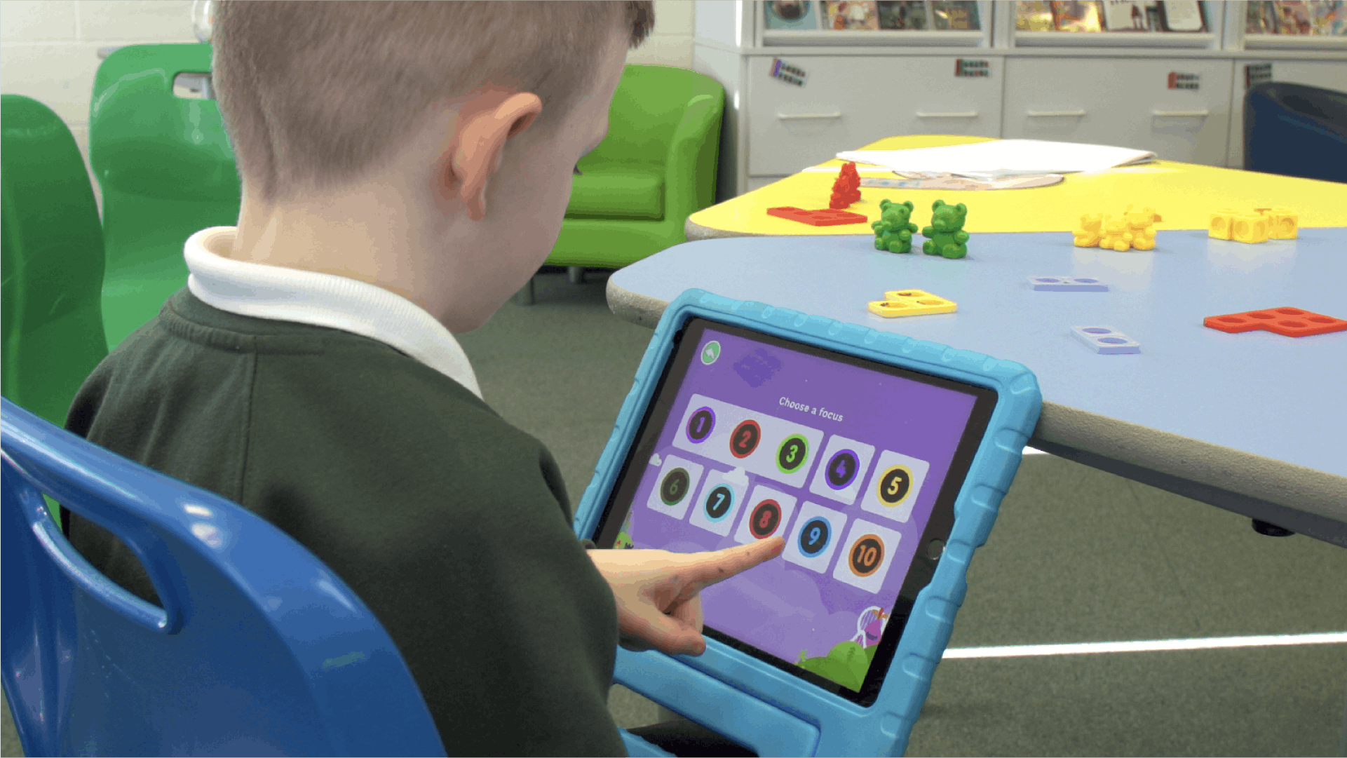 A student playing Number Skills practice mode on an iPad