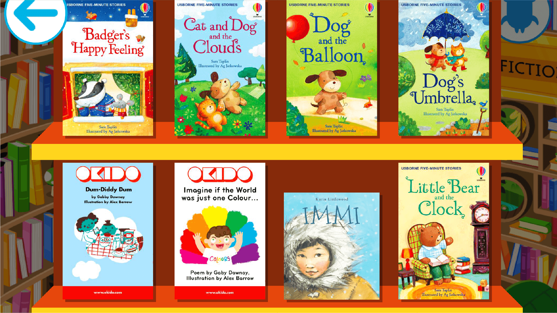 A virtual bookshelf filled with kids books