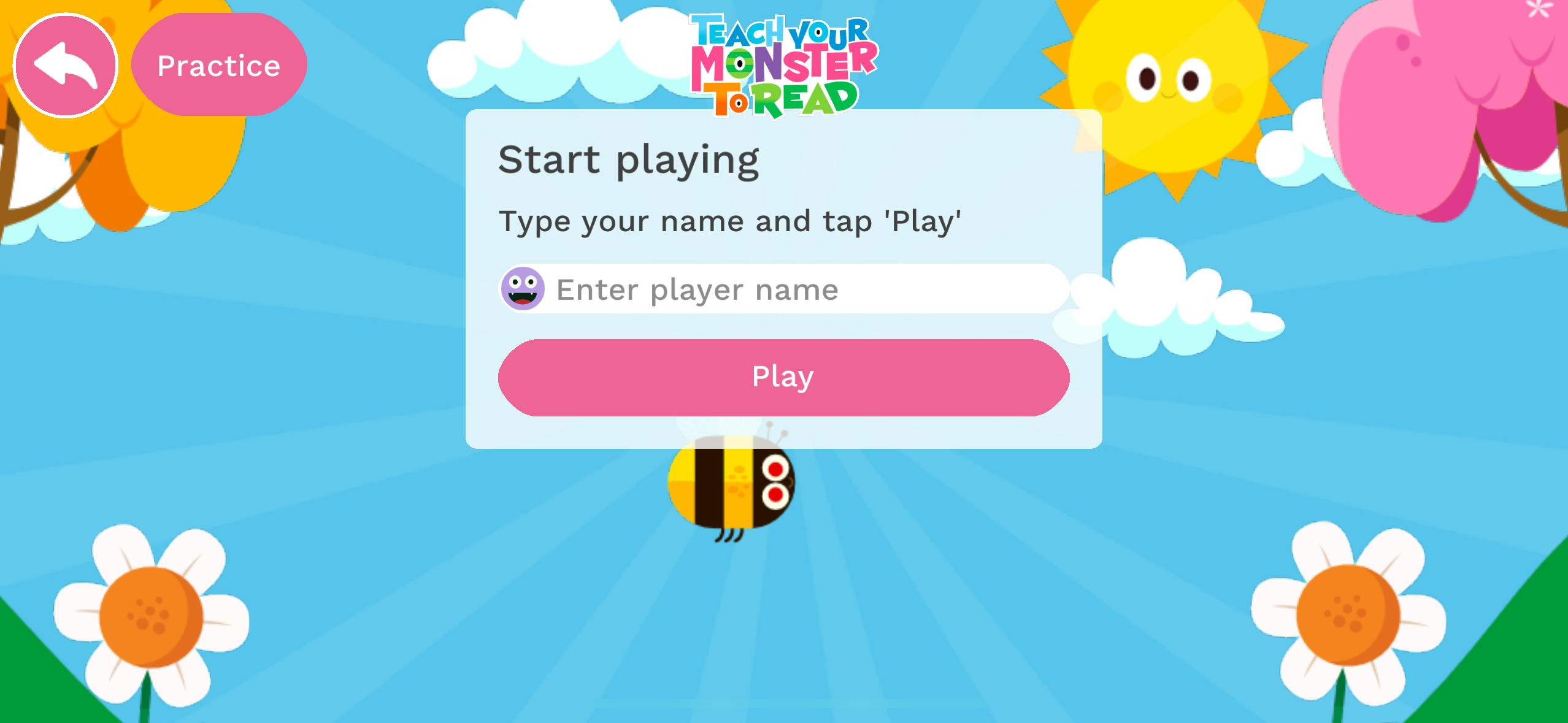 Screenshot of Practice Mode in the Teach Your Monster to Read app