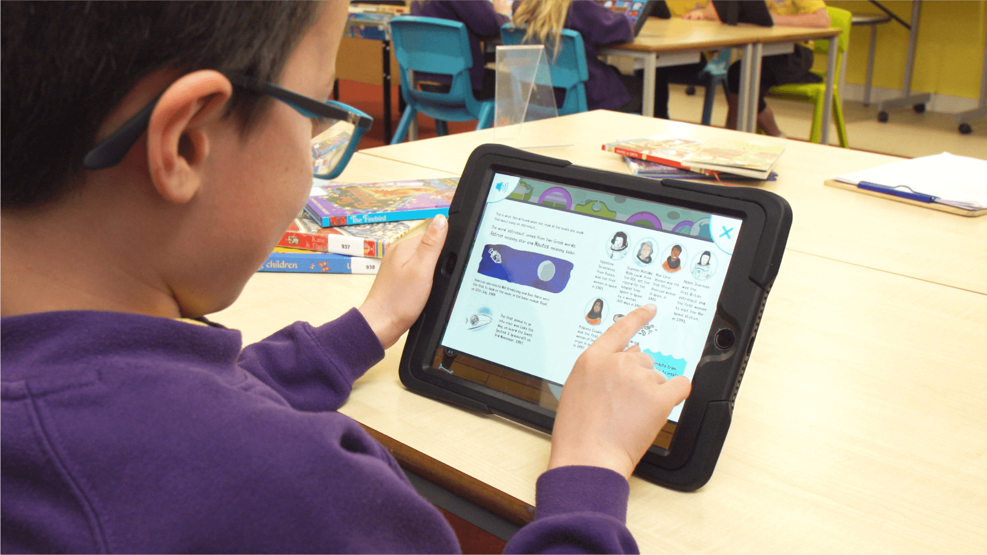 A student playing Reading for Fun on an iPad