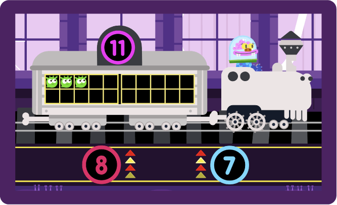 A train with 11 on it has 2 numsters in it. 8 or 7 is presented