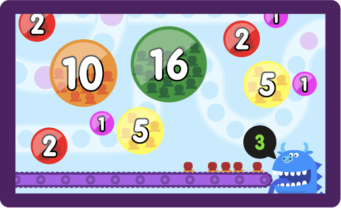 A dinocow asks for 3 snails. There are lots of numbers in bubbles.