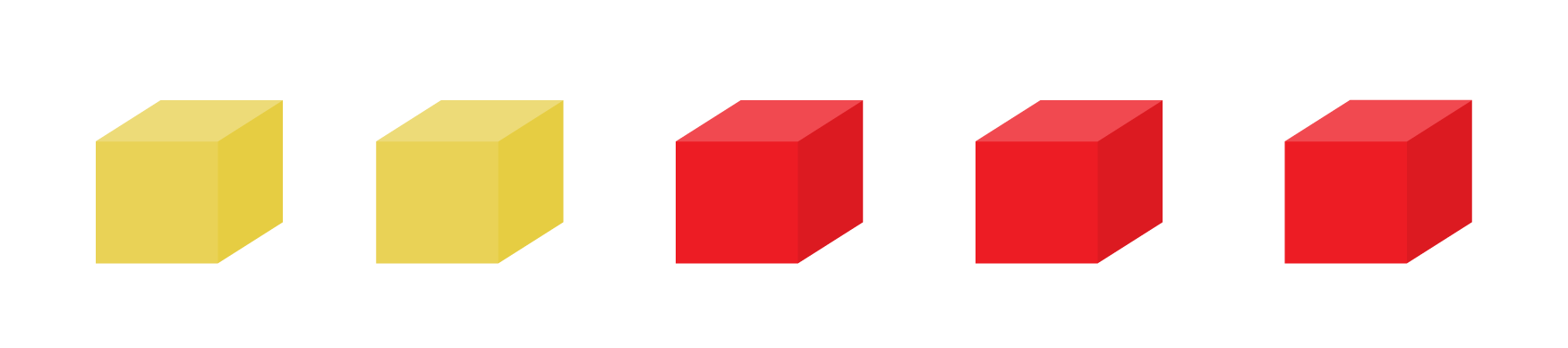 Five blocks, three red and two yellow