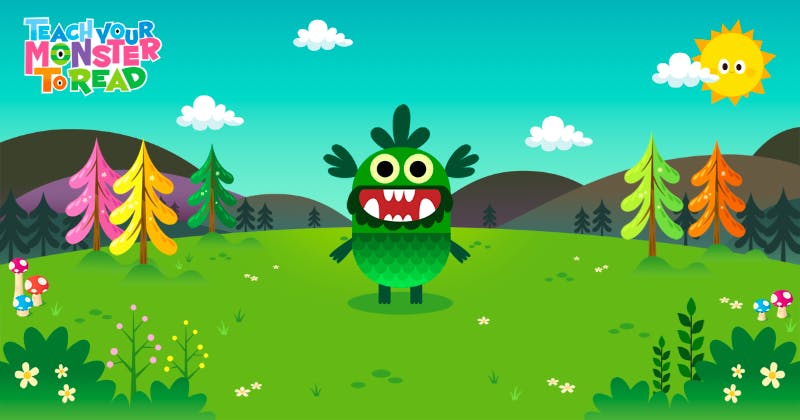 A green monster from the game Teach Your Monster to Read