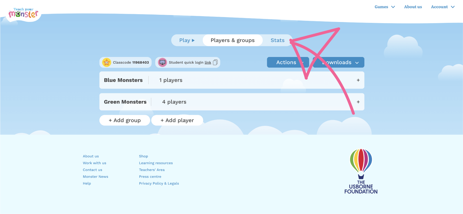 Screenshot of the players & groups dashboard