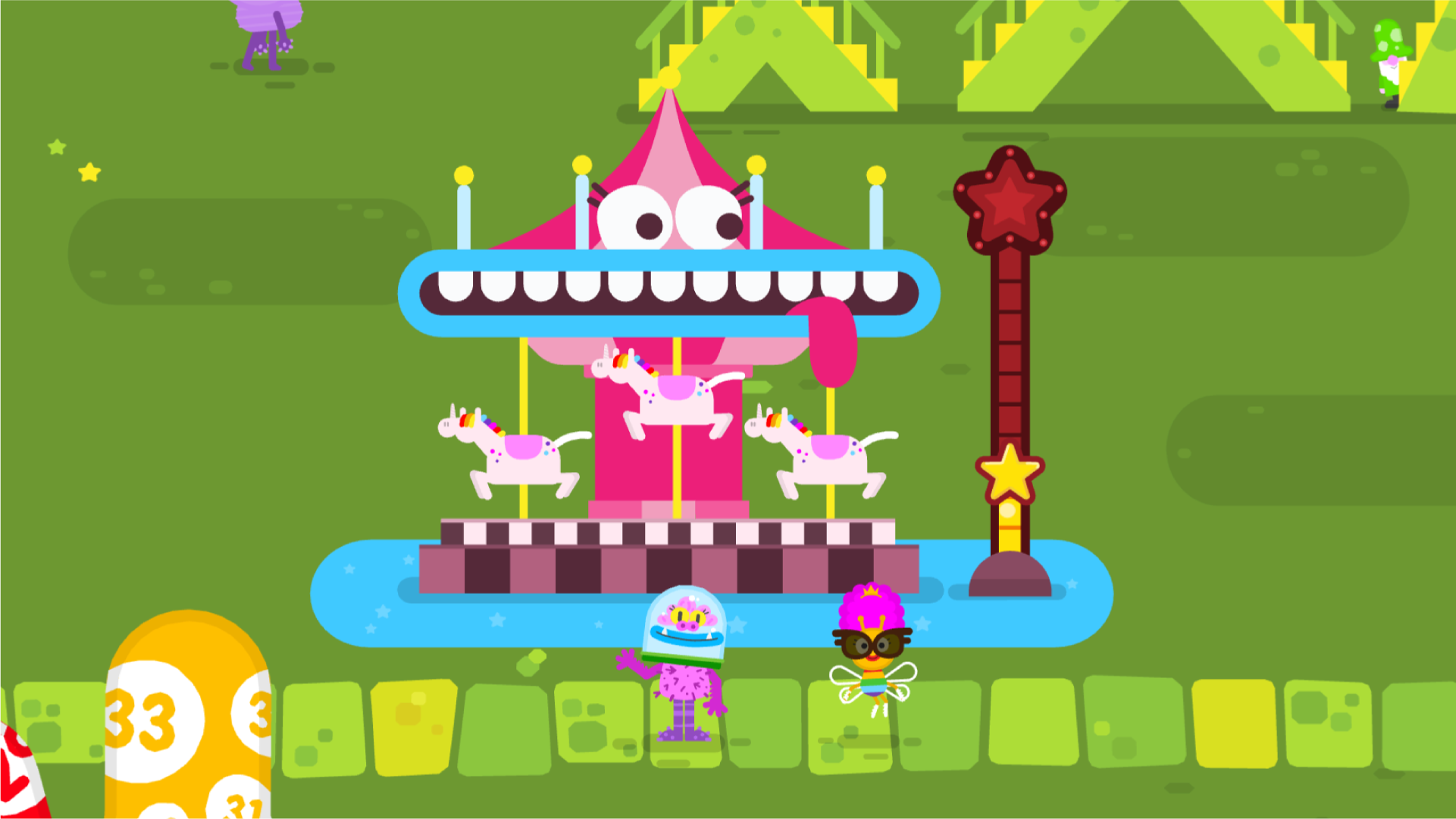 A screenshot of the carousel game from the Number Skills learning game.