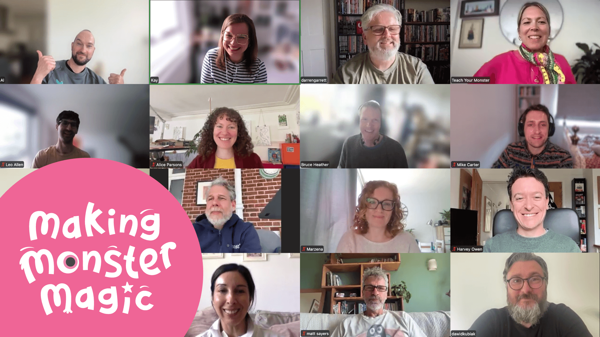 All the Teach Your Monster team on a Zoom call